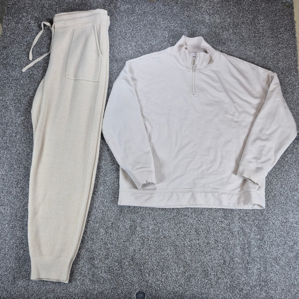 Barefoot Dreams Lounge Set Womens XL Cream 1/4 Zip Pullover Joggers Mixed Set